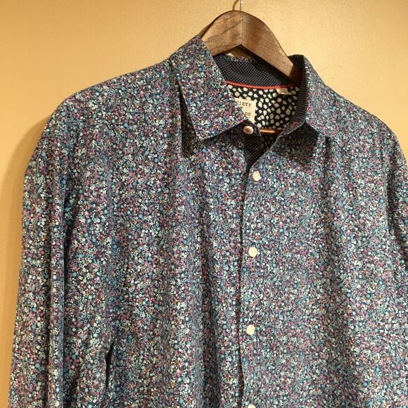 Society of Threads Mens XL Slim Fit Long Sleeve Floral Button Up Shirt Blue - Picture 3 of 12